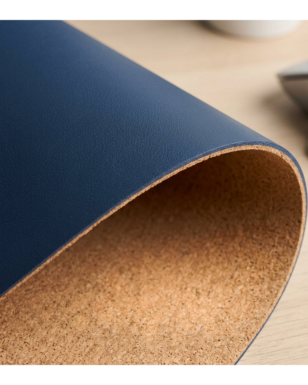Soved Reversible Mouse Mat 90 x 40 cm Navy PU and Natural Cork - Detail view